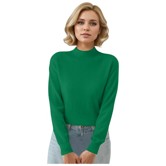 LEKDFST Fall Sweaters for Women 2025 Casual Crewneck Long Sleeve Lightweight Knit Pullover Sweater Tops Green M