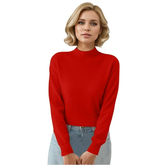 LEKDFST Fall Sweaters for Women 2025 Casual Crewneck Long Sleeve Lightweight Knit Pullover Sweater Tops Red S