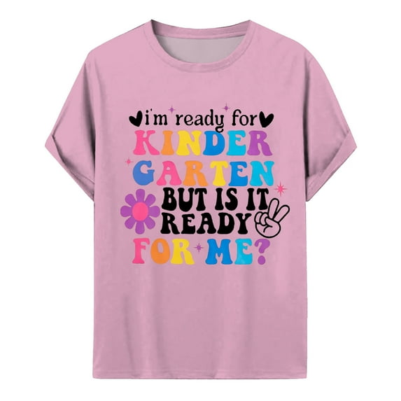 LEKDFST First Day Of Kindergarten Shirt for Boys Girls Back To School Graphic Tees Unisex Kids Kindergarten Tops Pink 7-8 Years