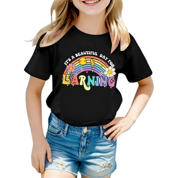 LEKDFST First Day of School Graphic Tees for Girls Boys Pre Kindergarten 1st 2nd 3rd Grade Back to School T-Shirts Unisex Kids Short Sleeve Shirts Black 3-4 Years