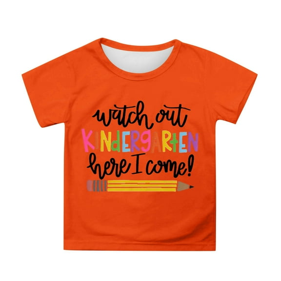LEKDFST First Day of School Graphic Tees for Girls Boys Pre Kindergarten 1st 2nd 3rd Grade Back to School T-Shirts Unisex Kids Short Sleeve Shirts Orange 3-4 Years