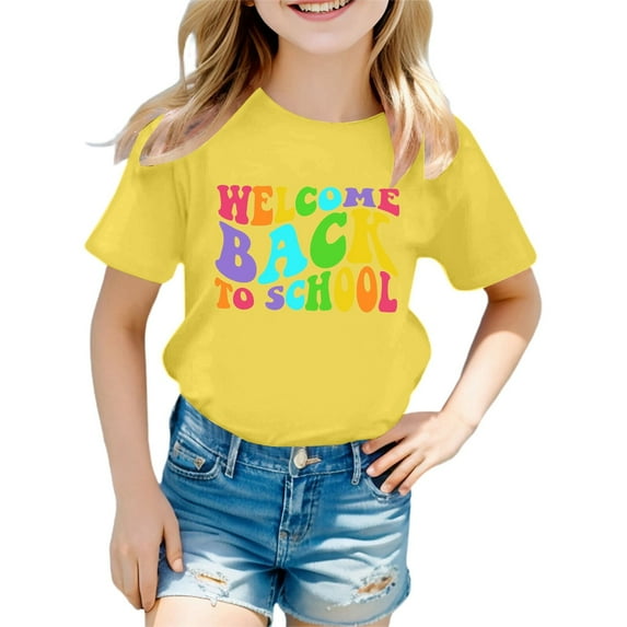 LEKDFST Girls Boys Back To School T Shirts Cute Print First Day of School Graphic Tees Short Sleeve Unisex Kids Shirts Yellow 6-7 Years