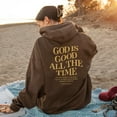 thumbnail image 1 of LEKDFST God Is Good All The Time Jesus Hoodies For Women Trendy Pullover Drawstring Letter Christian Sweatshirt Bible Verse Religious Tops With Pockets Coffee XXXL, 1 of 3