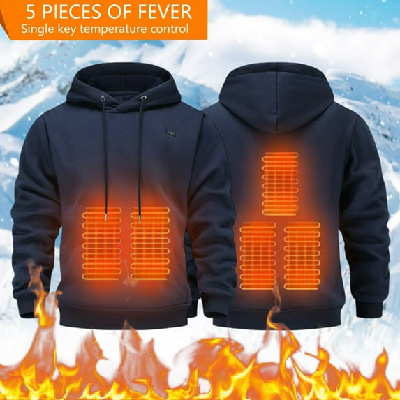 LEKDFST Heated Hoodies for Men 5 Heat Zones Lightweight USB Electric Heating Sweatshirt Warm Outdoor Winter Jacket No Battery Navy XXL
