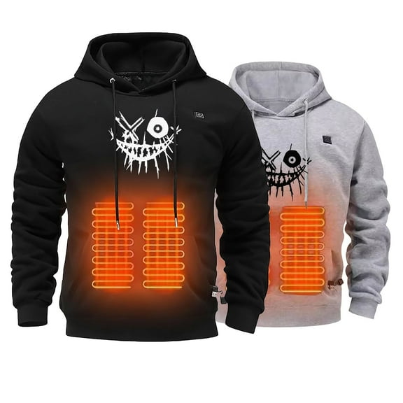 LEKDFST Heated Hoodies for Men Graphic 5 Heating Zones Lightweight USB Electric Heated Jacket Heating Sweatshirt Battery Not Included Black L