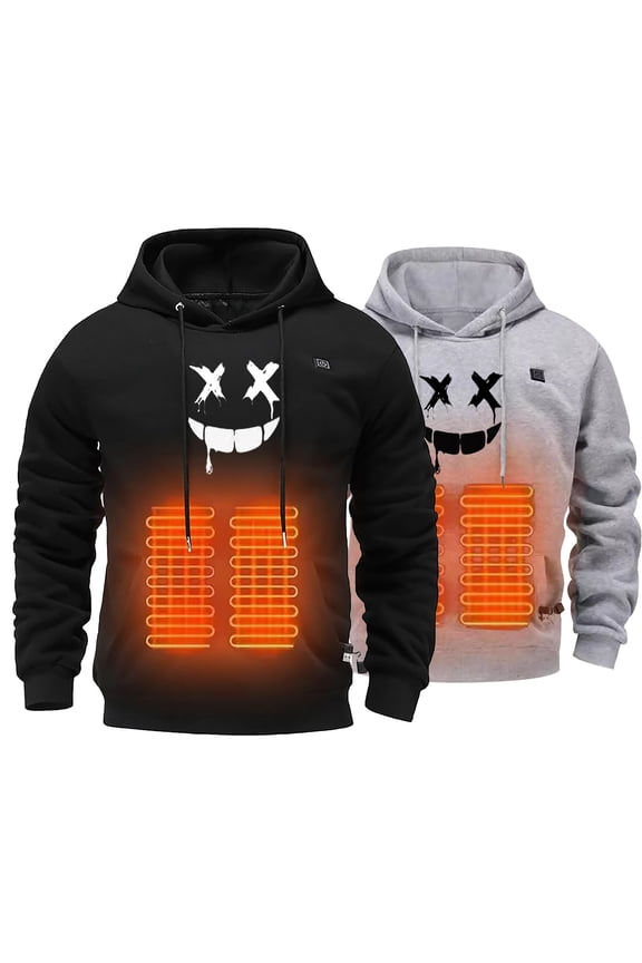 Heated Hoodies for Men Graphic Lightweight USB Electric 5 Heating Zones Heated Jacket Heating Sweatshirt Battery Not Included Grey M