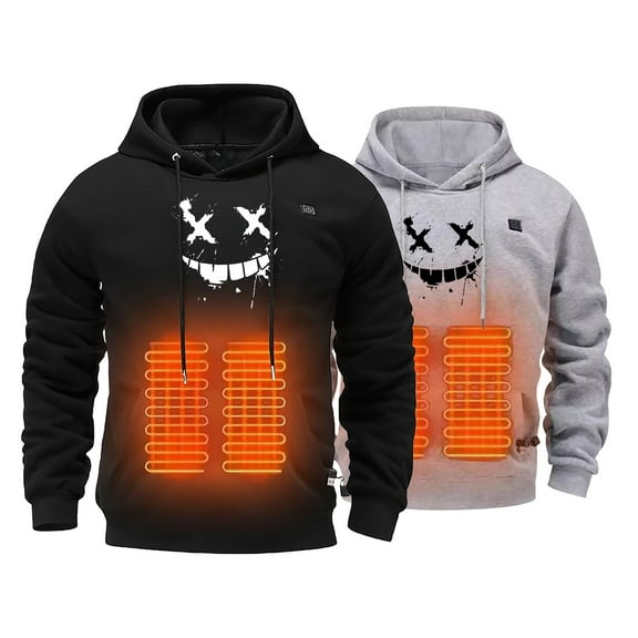 LEKDFST Heated Hoodies for Men Graphic 5 Heating Zones Lightweight USB Rechargeable Heated Jacket Heating Sweatshirt Battery Not Included Grey XXL