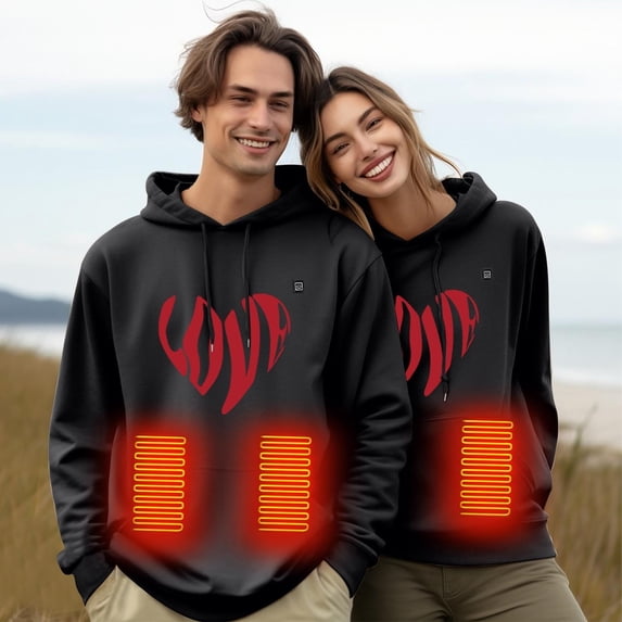 LEKDFST Heated Hoodies for Women Men Graphic 5 Heat Zones Smart Electric Heating Sweatshirt Rechargeable Battery Not Included Grey L