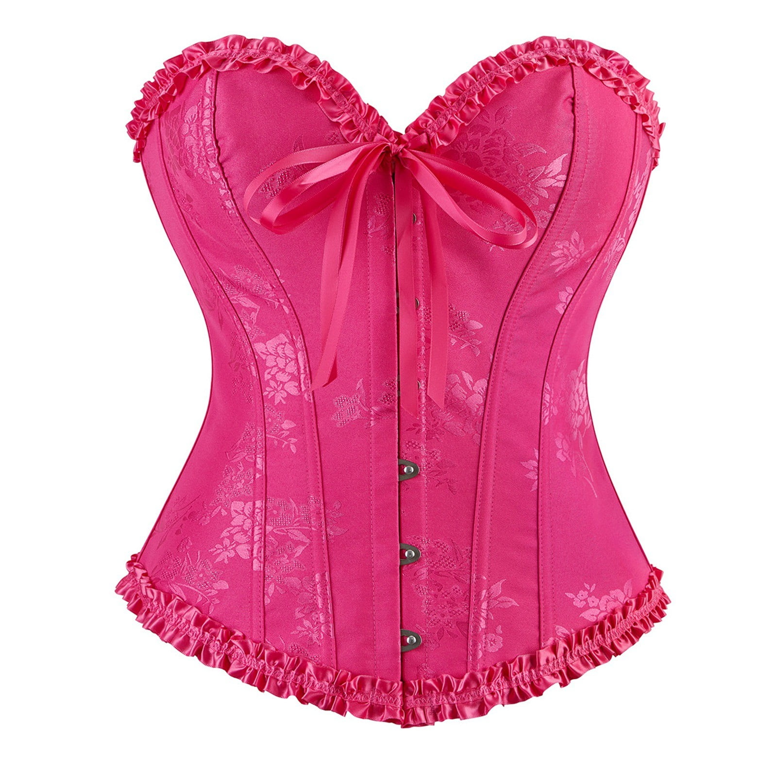 LEKDFST Hot Pink Overbust Lace Corset Tops for Women Bodyshaper