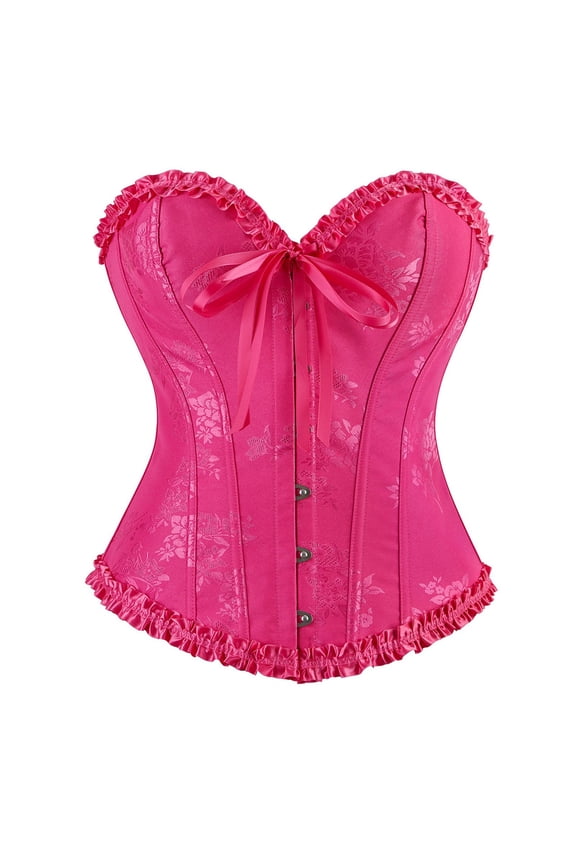 Hot Pink Overbust Lace Corset Tops for Women Bodyshaper Sexy Corset Top Push Up Bustier Waist Trainer Bustier Top XS