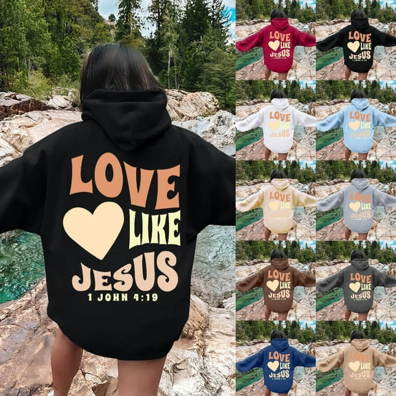 LEKDFST Love Like Jesus Christian Hoodies for Women Religious Faith God Sweatshirts Bible Verse Inspirational Pullover Tops Brown M