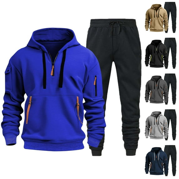 LEKDFST Men's 2 Piece Athletic Outfits Set Solid Hoodie And Joggers Tracksuit Casual Sweat Sets Black L