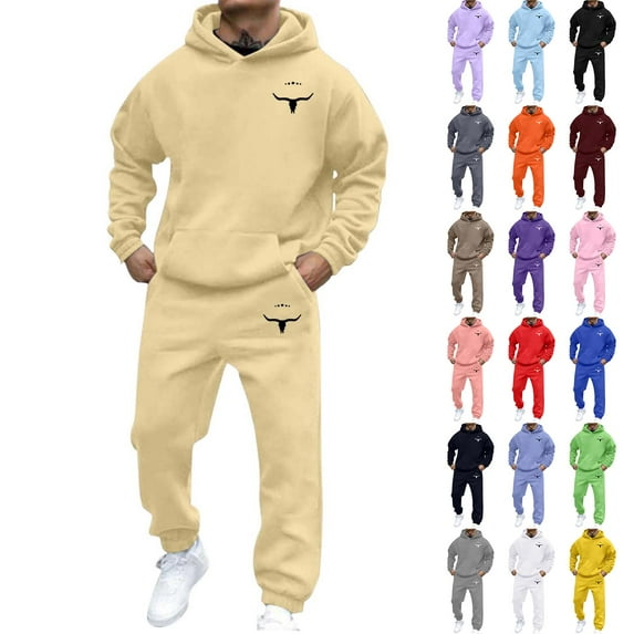 LEKDFST Men's 2 Piece Outfits Hoodie Sweatshirt Tracksuit Joggers Sweatpants Sweatsuit Set Orange M