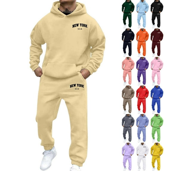 LEKDFST Men's 2 Piece Outfits Letter Print Hoodie Sweatshirt Tracksuit Joggers Sweatpants Sweatsuit Set Light Pink XXL