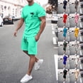 thumbnail image 1 of LEKDFST Men's 2 Piece Short Sets Graphic Print Short Sleeve T Shirts and Drawstring Shorts Clothing Set Khaki L, 1 of 5