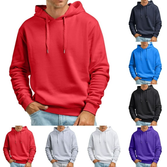 LEKDFST Men's Fleece Basic Solid Color Hoodie Plain Loose Fit Hooded Sweatshirt Trendy Casual Pullover With Pockets Grey XXL