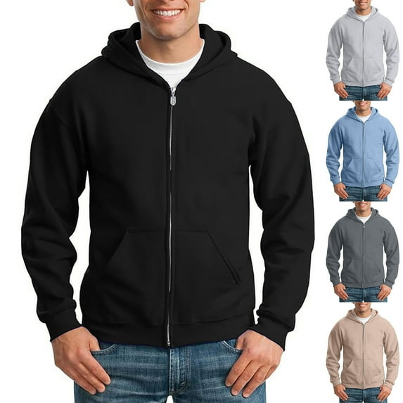 LEKDFST Men's Hoodies Relaxed Fit Full Zip Hooded Sweatshirt Solid Soft Long Sleeve Jacket with Pockets Light Blue XXXL