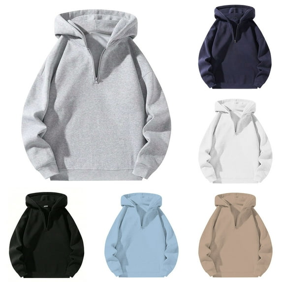 LEKDFST Men's Quarter Zip Hoodies Long Sleeve Drop Shoulder Sweatshirt Casual Pullover Fall Fashion Tops Khaki XL