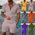 thumbnail image 1 of LEKDFST Mens 2 Piece Zip Tracksuit Polo Shirt and Shorts Sets Short Sleeve Casual Summer Outfits Set Army Green L, 1 of 5