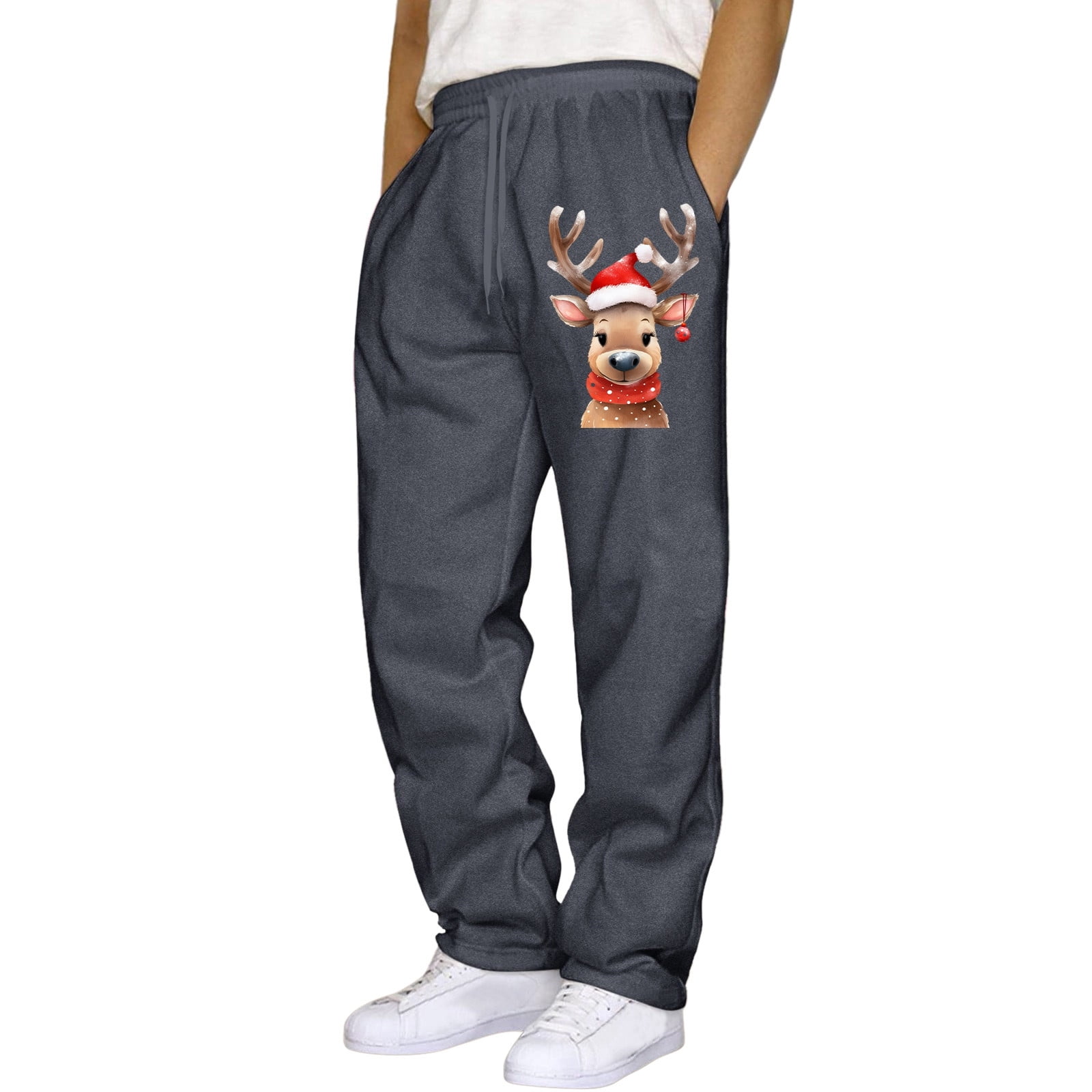 LEKDFST Mens Christmas Sweatpants Xmas Reindeer Print Wide Leg Baggy ...
