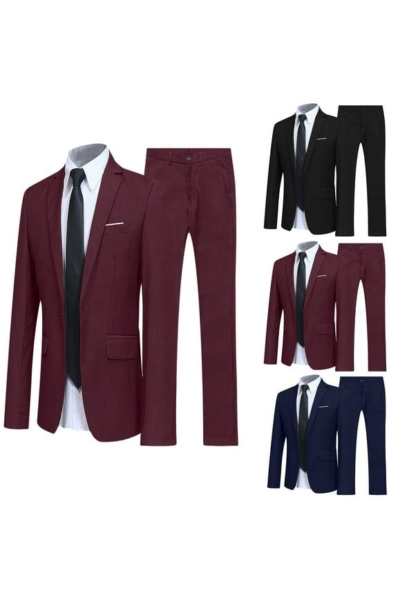 Mens Suit 2 Piece Suits for Men One Button Slim Fit Solid Jacket and Pants Tuxedo Set Business Wedding Party Black M