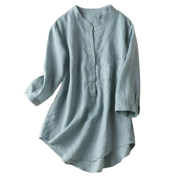 LEKDFST Mexican Tops for Women Summer Thin Solid Shirts Bohemian Tunic Fiesta Plus Size Boho Peasant Blouses Blue XXL