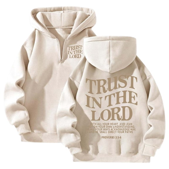 LEKDFST Oversized Christian Hoodies for Women Cute Graphic Hoodie Religious Inspirational Sweatshirt Casual Long Sleeve Fall Quarter Zip Pullover Tops Beige XXL