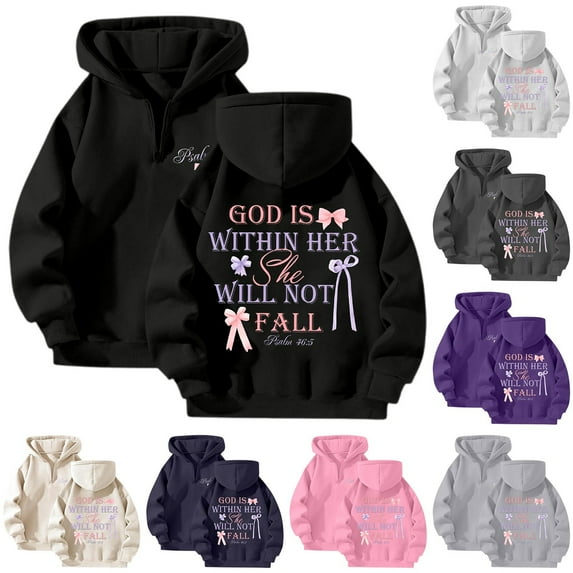 LEKDFST Oversized Hoodies for Women Christian Graphic Cute Hoodie Religious Inspirational Sweatshirt Casual Long Sleeve Fall Quarter Zip Pullover Tops Pink S