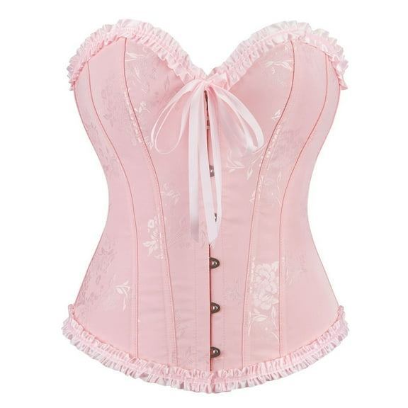 LEKDFST Pink Overbust Lace Corset Tops for Women Bodyshaper Sexy Corset Top Push Up Bustier Waist Trainer Bustier Top XL