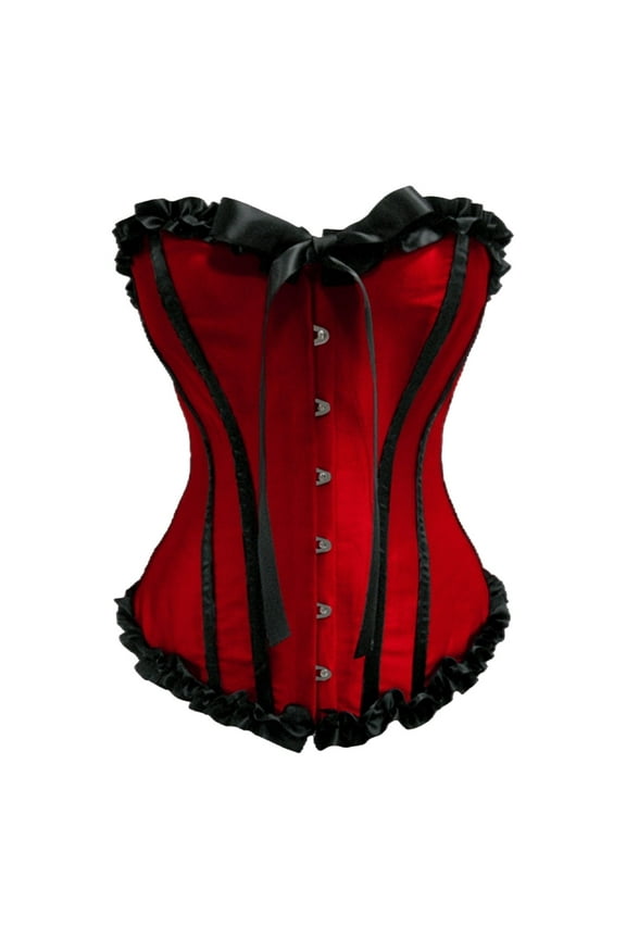 Red Womens Overbust Corset Top For Waist Training Lace up Bustier Lingerie Bodyshaper Tops XXL