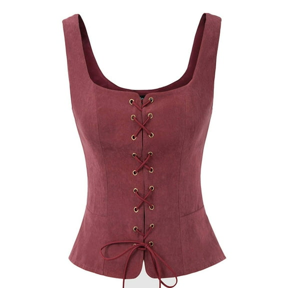 LEKDFST Red Womens Overbust Corset Top Vintage Vest Court Belted Vest Halloween for Women Renaissance Corset Bodyshaper Top L