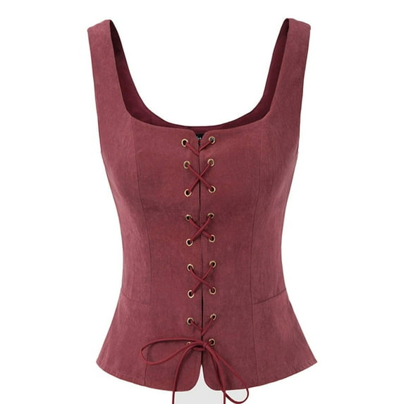 LEKDFST Red Womens Overbust Corset Top Vintage Vest Court Belted Vest Halloween for Women Renaissance Corset Bodyshaper Top M