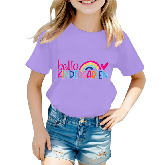 LEKDFST Toddler Baby Girls Back to School Outfit Kindergarten Pre K First Grade Short Sleeve T-Shirt First Day of School Tops Purple 0-1 Years