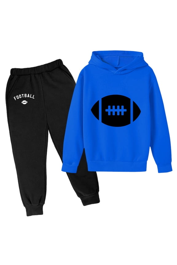 Toddler Boy Athletic Outfits Set Football Graphic Hoodies and Joggers Tracksuit 2 Piece Activewear Sweatsuit Blue 3-4 Years