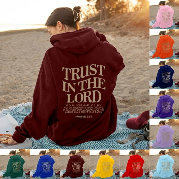 LEKDFST Trust In The Lord Graphic Hoodies for Women Teen Girsl Christian Faith Sweatshirts Bible Verse Religious Hoodie Pullover Tops RD3 XL