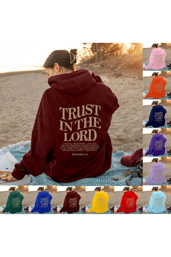 Trust In The Lord Graphic Hoodies for Women Teen Girsl Christian Faith Sweatshirts Bible Verse Religious Hoodie Pullover Tops RD3 XL
