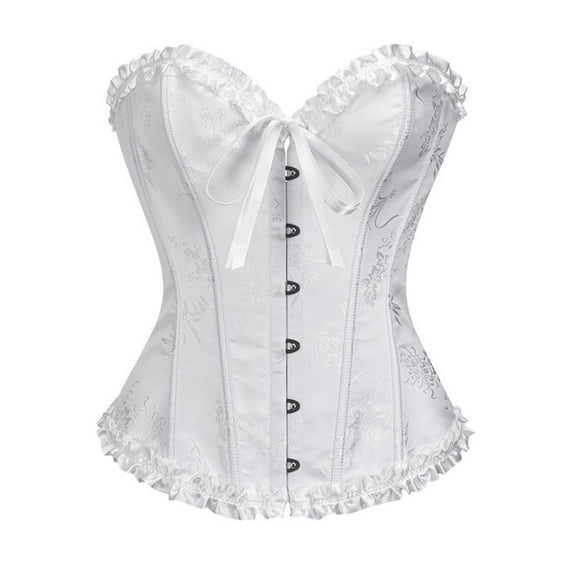 LEKDFST White Lace Corset Tops for Women Floral Renaissance Lace Up Boned Overbust Corset Bustier M