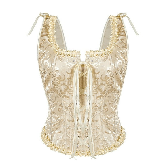 LEKDFST White Lace Corset Tops for Women Overbust Shapewear Bridal Bodice Waist Trainer Bustier For Going Out Bustier Top L