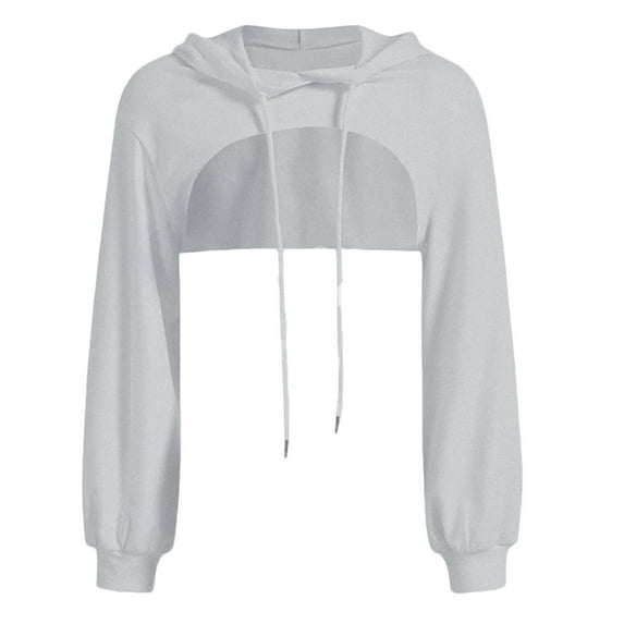LEKDFST Women Long Sleeve Cropped Super Crop Top Hoodies Sweatshirt Punk Hop Dance Sexy Rave Cloth Grey M