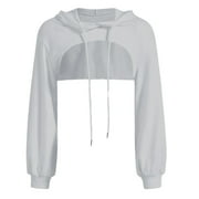 LEKDFST Women Long Sleeve Cropped Super Crop Top Hoodies Sweatshirt Punk Hop Dance Sexy Rave Cloth Grey XL