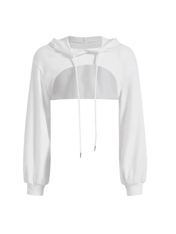 Women Long Sleeve Cropped Super Crop Top Hoodies Sweatshirt Punk Hop Dance Sexy Rave Cloth White M