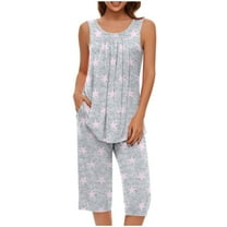 LEKDFST Women Pajamas Sets Loungewear Soft Sleepwear Two Piece Summer Sleeveless Pjs Tank Top Pants with Pocket Grey L