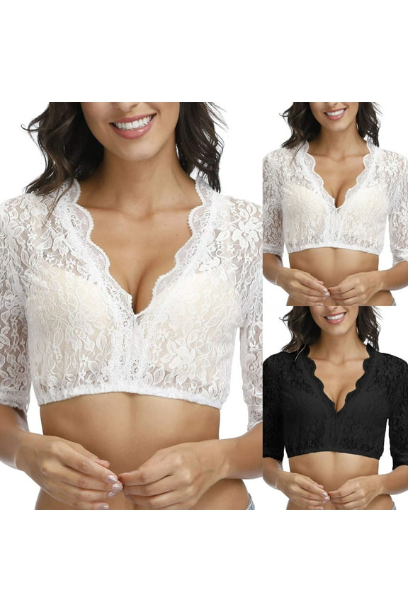 Women's Bavarian Oktoberfest Traditional Dirndl Blouse Garden V Neck Crop Top White L