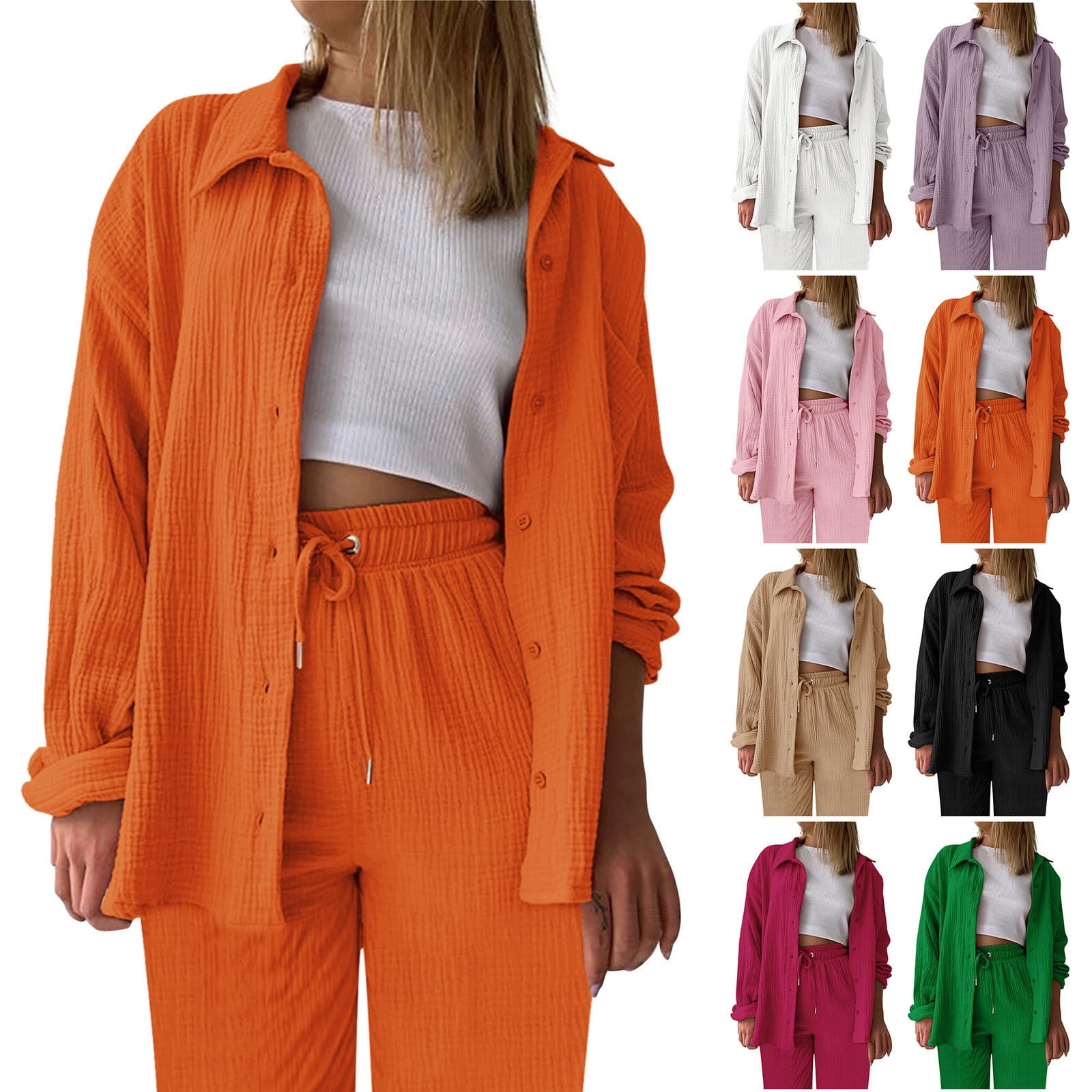 Button Up Long Sleeve Top and Pants Set