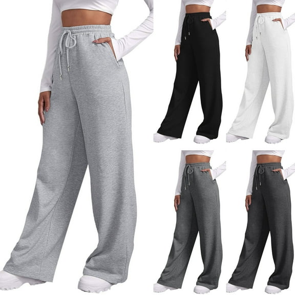 LEKDFST Women's Wide Leg Sweatpants Loose Elastic High Waist Sweat Pants Straight Leg Drawstring Athletic Lounge Trousers with Pockets Dark Gray XXL
