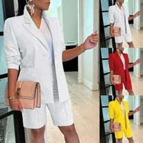 LEKDFST Womens 2 Piece Blazer Outfits Lapels Open Front Suit Jacket and Bermuda Shorts Set Red L