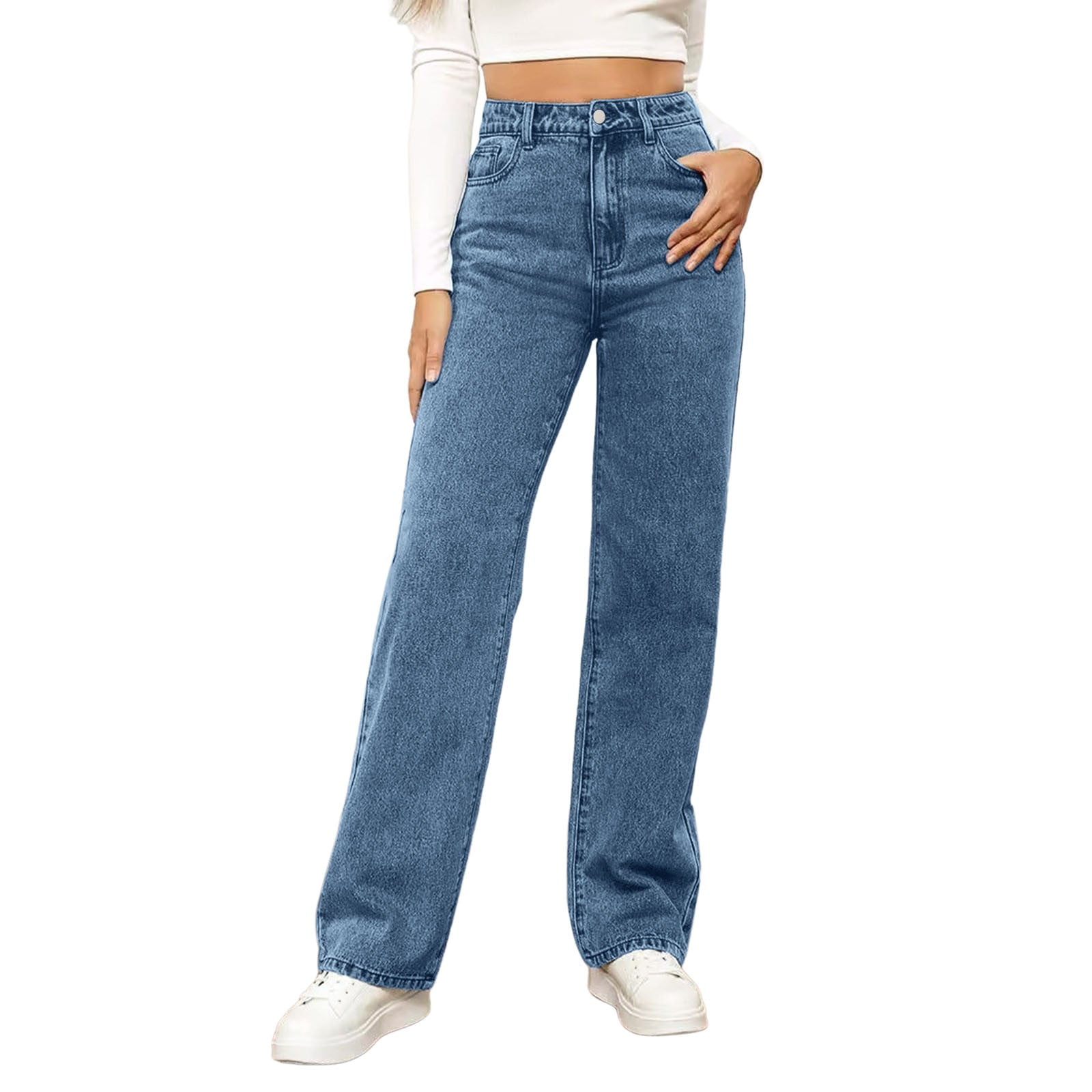 Allimy Jeans Donna A Vita Alta A Gamba Dritta E Svasata, Moda Autunno 2025, Tessuto Elasticizzato, Orlo Grezzo
