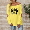 thumbnail image 1 of LEKDFST Womens Off The Shoulder Sweatshirt Cute Football Graphic Hoodies Long Sleeve Oversized Pullover Fall Tops Streetwear Yellow XXXL, 1 of 5