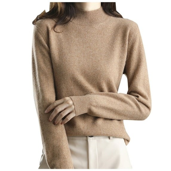 LEKDFST Womens Oversized Turtleneck Sweaters Fall Batwing Sleeve Tunic Pullover Sweater Long Sleeve Neck Knit Tops Brown L