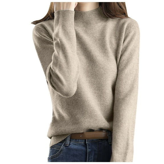 LEKDFST Womens Oversized Turtleneck Sweaters Fall Batwing Sleeve Tunic Pullover Sweater Long Sleeve Neck Knit Tops Khaki XXL